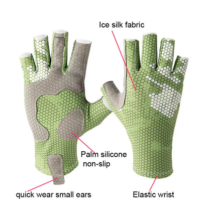 Ice Silk Half Finger Fishing Gloves Sunscreen  Riding Gloves, Mens Free Size