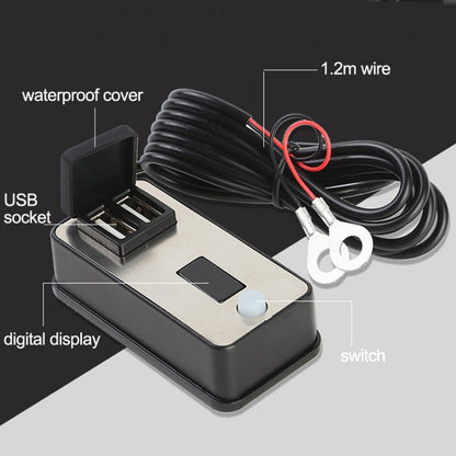 Digital Display Dual USB Universal Waterproof Motorcycle Mobile Phone Charger, 2.4A 12-24V