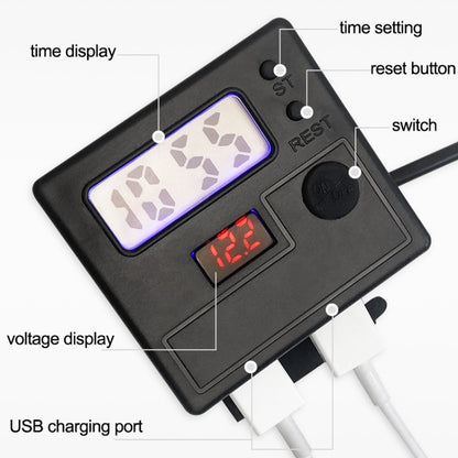 Motorcycle Clock Digital Display Dual USB Phone Charger Waterproof 5V 3A Fast Charge, Clock Digital Display Black