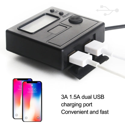 Motorcycle Clock Digital Display Dual USB Phone Charger Waterproof 5V 3A Fast Charge, Clock Digital Display Black