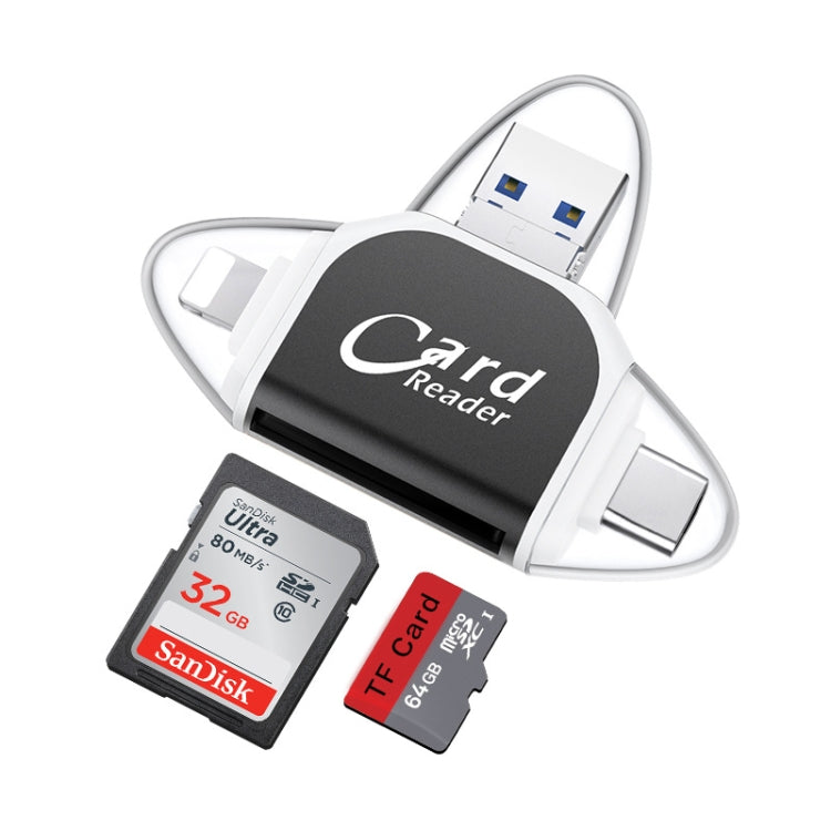 R015 USB2.0 & Micro USB+8Pin+Type-C 4 In 1 Card Reader Supports SD/TF Card, R015 Black, R015 Rose Gold