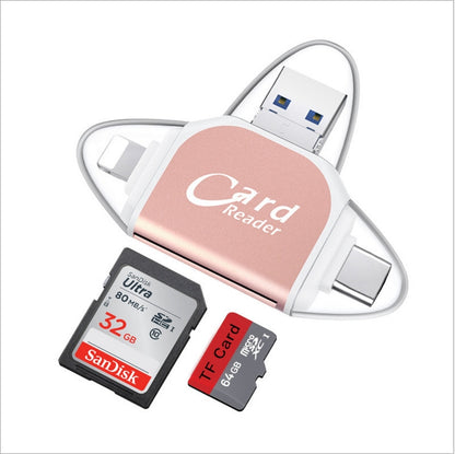 R015 USB2.0 & Micro USB+8Pin+Type-C 4 In 1 Card Reader Supports SD/TF Card, R015 Black, R015 Rose Gold