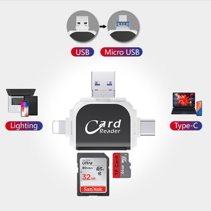 R015 USB2.0 & Micro USB+8Pin+Type-C 4 In 1 Card Reader Supports SD/TF Card, R015 Black, R015 Rose Gold