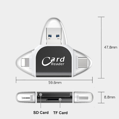 R015 USB2.0 & Micro USB+8Pin+Type-C 4 In 1 Card Reader Supports SD/TF Card, R015 Black, R015 Rose Gold