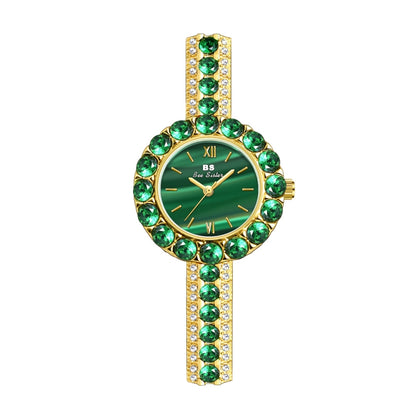 BS Bee Sister FA1698 Ladies Simple Temperament Retro Malachite Texture Small Green Watch, Gold, Silver
