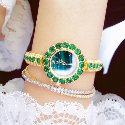 BS Bee Sister FA1698 Ladies Simple Temperament Retro Malachite Texture Small Green Watch, Gold, Silver
