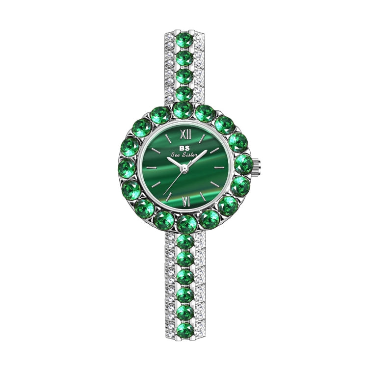 BS Bee Sister FA1698 Ladies Simple Temperament Retro Malachite Texture Small Green Watch, Gold, Silver