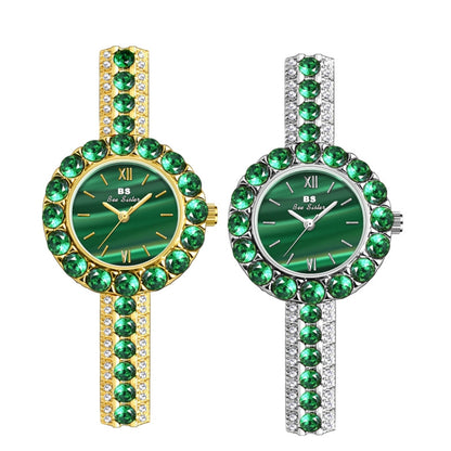 BS Bee Sister FA1698 Ladies Simple Temperament Retro Malachite Texture Small Green Watch, Gold, Silver