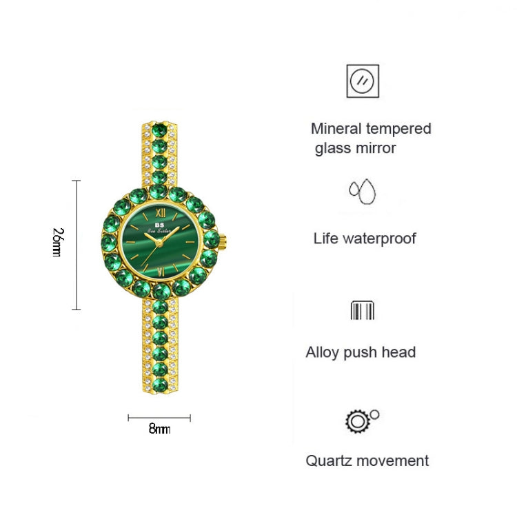 BS Bee Sister FA1698 Ladies Simple Temperament Retro Malachite Texture Small Green Watch, Gold, Silver