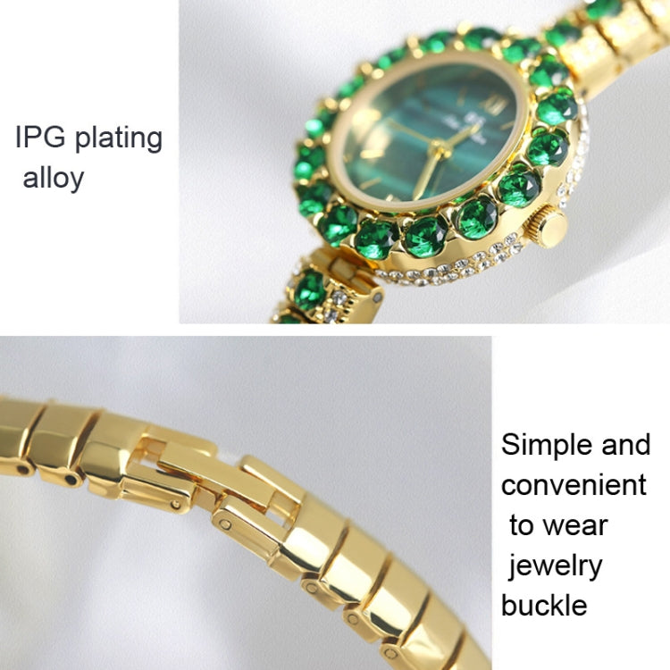 BS Bee Sister FA1698 Ladies Simple Temperament Retro Malachite Texture Small Green Watch, Gold, Silver