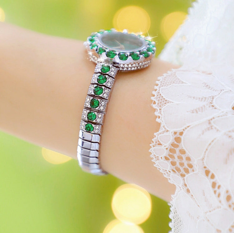 BS Bee Sister FA1698 Ladies Simple Temperament Retro Malachite Texture Small Green Watch, Gold, Silver