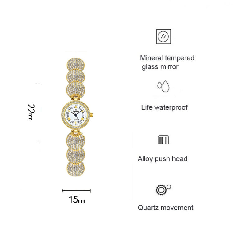 BS Bee Sister  FA1606 Diamond Inlaid Ladies Watch Jewelry Chain Watch, Gold, Silver