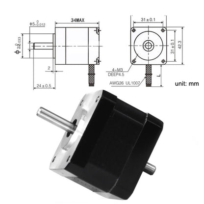42BYGH34-1304B 1.3A 0.30N 3D Printer 42-Step Moto Dual Output Shaft Carving Machine, 42BYGH34-1304B