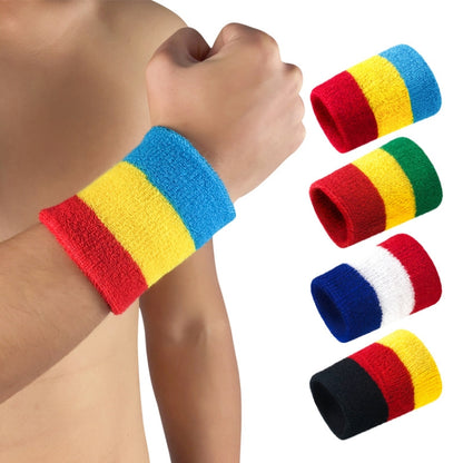 2PCS Basketball Badminton Tennis Running Fitness Towel Sweat-absorbent Sports Wrist, Sports Wrist(Blue Red White), Sports Wrist(Red Yellow Green), Sports Wrist(Red Yellow Blue), Sports Wrist(Black Red Yellow)