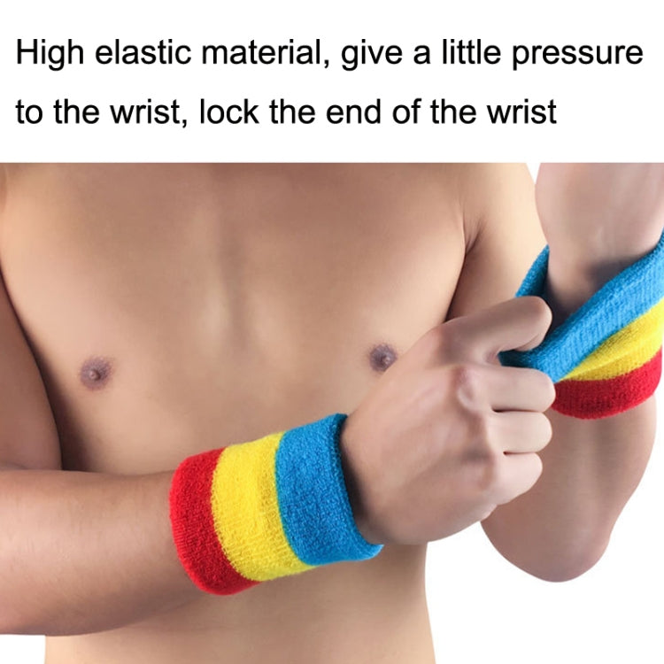 2PCS Basketball Badminton Tennis Running Fitness Towel Sweat-absorbent Sports Wrist, Sports Wrist(Blue Red White), Sports Wrist(Red Yellow Green), Sports Wrist(Red Yellow Blue), Sports Wrist(Black Red Yellow)
