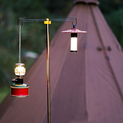 Outdoor Camping Telescopic Double Hook Folding Light Stand, Golden, Black, Green