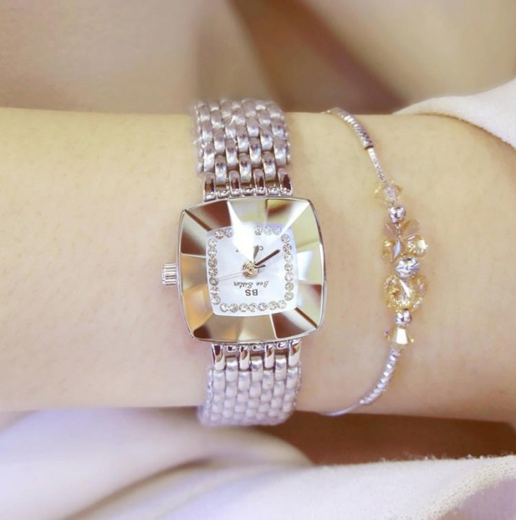 BS Bee Sister  FA1197  Square Dial Stainless Steel Strap Ladies Simple Watch, Silver, Gold