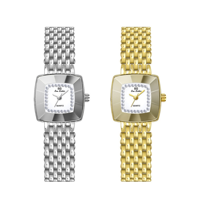 BS Bee Sister  FA1197  Square Dial Stainless Steel Strap Ladies Simple Watch, Silver, Gold