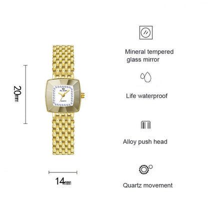 BS Bee Sister  FA1197  Square Dial Stainless Steel Strap Ladies Simple Watch, Silver, Gold