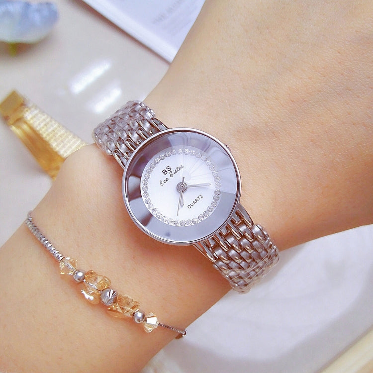 BS Bee Sister FA1199 Round Dial Edge Glass Ladies Watch, Silver, Gold