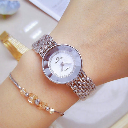 BS Bee Sister FA1199 Round Dial Edge Glass Ladies Watch, Silver, Gold