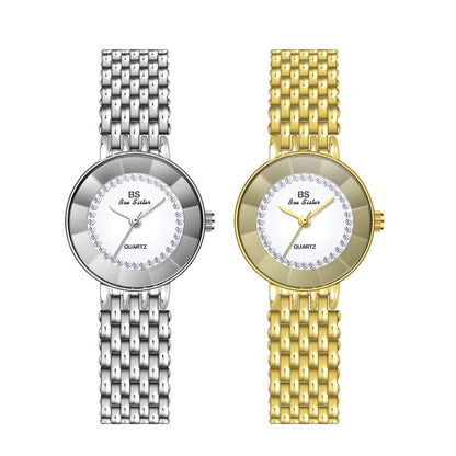 BS Bee Sister FA1199 Round Dial Edge Glass Ladies Watch, Silver, Gold