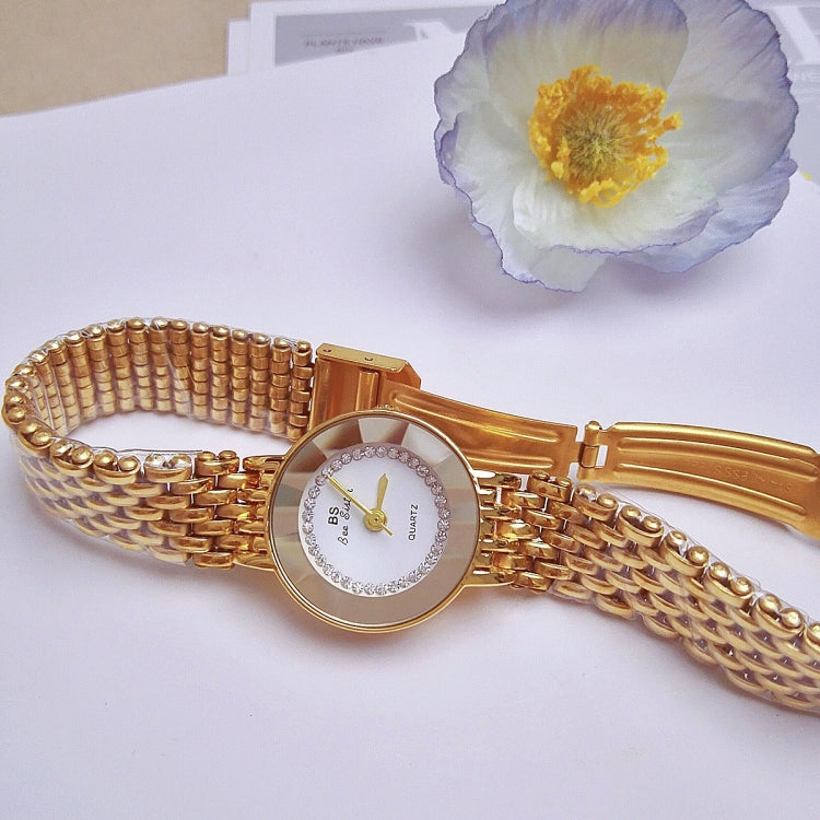 BS Bee Sister FA1199 Round Dial Edge Glass Ladies Watch, Silver, Gold