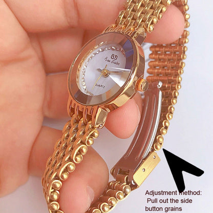 BS Bee Sister FA1199 Round Dial Edge Glass Ladies Watch, Silver, Gold