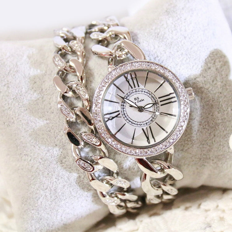 BS Bee Sister FA1329 Double Link Niche Roman Numeral Dial Ladies Watch, Gold, Silver, Rose Gold