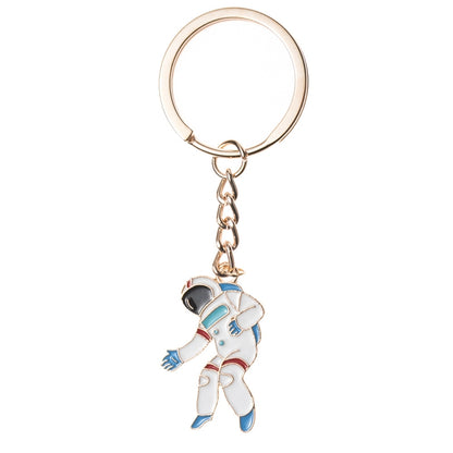 5 PCS Drip Oil Round Keychain Key Ring Bag Pendant, Planet Rocket, Cosmic Planet, Astronauts, Snow Mountain, Blue Planet, Astronauts Alloy, Unicorn
