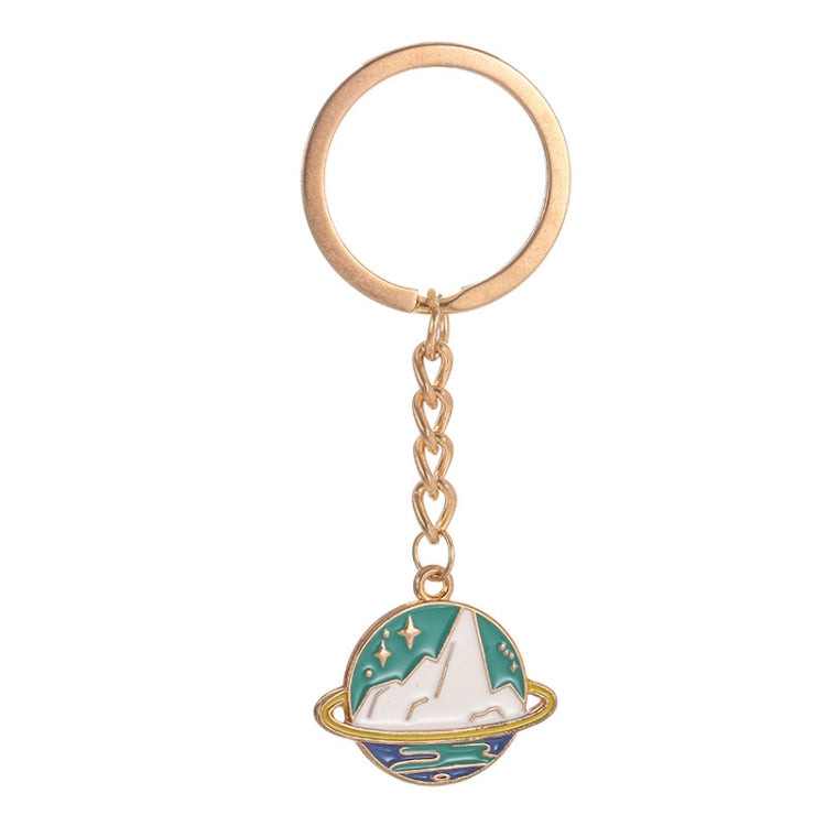 5 PCS Drip Oil Round Keychain Key Ring Bag Pendant, Planet Rocket, Cosmic Planet, Astronauts, Snow Mountain, Blue Planet, Astronauts Alloy, Unicorn