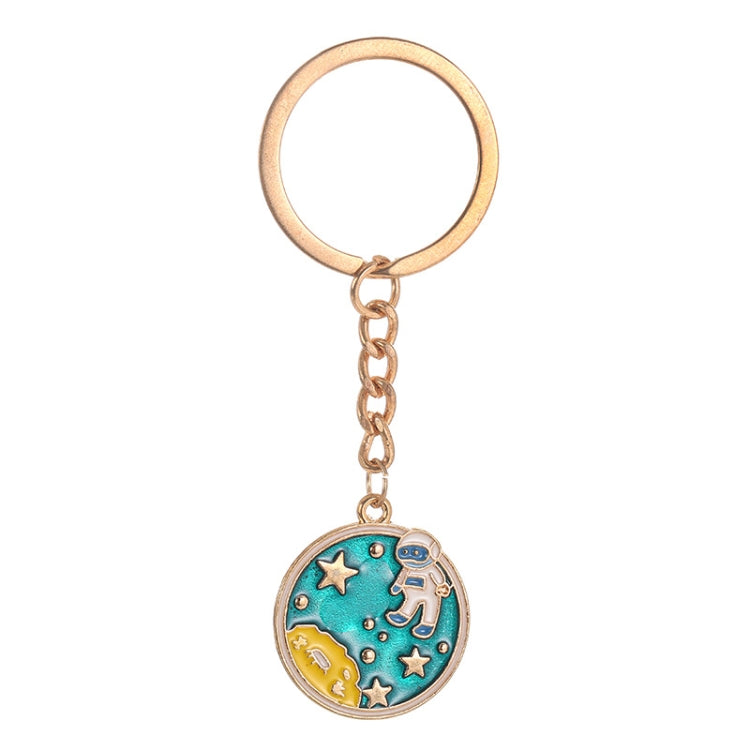 5 PCS Drip Oil Round Keychain Key Ring Bag Pendant, Planet Rocket, Cosmic Planet, Astronauts, Snow Mountain, Blue Planet, Astronauts Alloy, Unicorn
