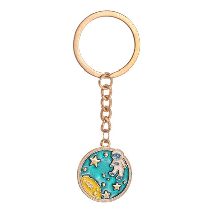 5 PCS Drip Oil Round Keychain Key Ring Bag Pendant, Planet Rocket, Cosmic Planet, Astronauts, Snow Mountain, Blue Planet, Astronauts Alloy, Unicorn