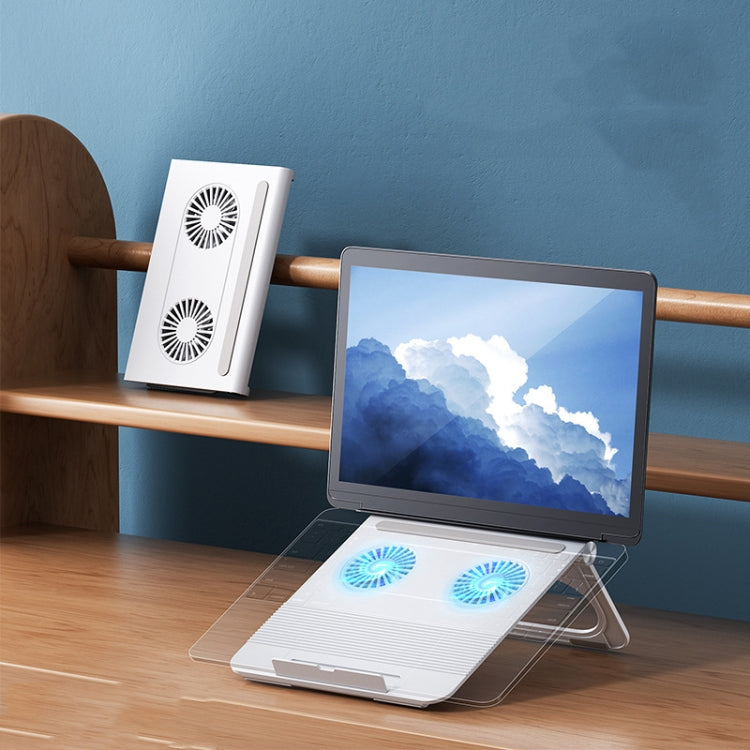 D33  2 Fan Laptop Cooling Bracket Folding Portable Liftable Tablet Bracket, White, Black