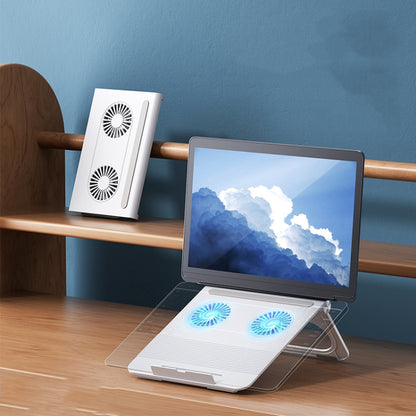D33  2 Fan Laptop Cooling Bracket Folding Portable Liftable Tablet Bracket, White, Black