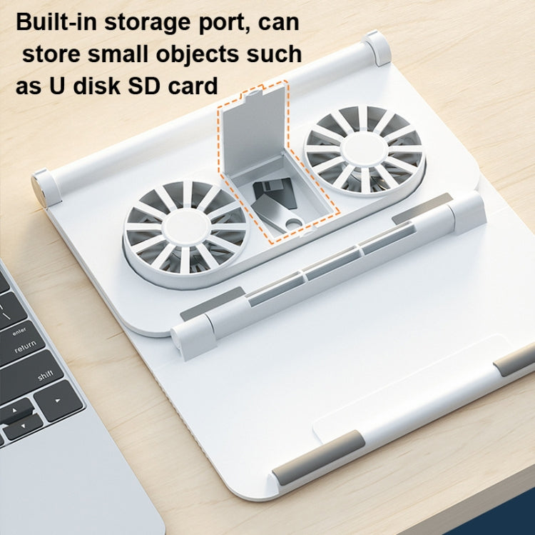 D33  2 Fan Laptop Cooling Bracket Folding Portable Liftable Tablet Bracket, White, Black