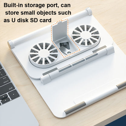 D33  2 Fan Laptop Cooling Bracket Folding Portable Liftable Tablet Bracket, White, Black