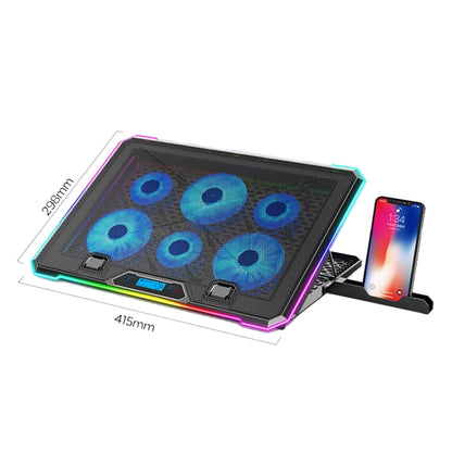 ICE COOREL K15 6-Fans Adjustable LCD Screen Laptop Stand Radiator With RGB Atmosphere Light, K15 6-Fans