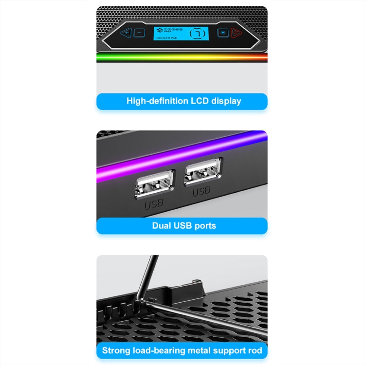 ICE COOREL K15 6-Fans Adjustable LCD Screen Laptop Stand Radiator With RGB Atmosphere Light, K15 6-Fans