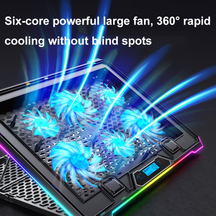 ICE COOREL K15 6-Fans Adjustable LCD Screen Laptop Stand Radiator With RGB Atmosphere Light, K15 6-Fans