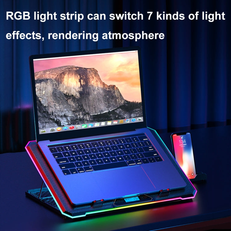 ICE COOREL K15 6-Fans Adjustable LCD Screen Laptop Stand Radiator With RGB Atmosphere Light, K15 6-Fans