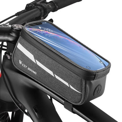 WEST BIKING 7 inches Mountain Bike Mobile Phone Touch Screen Front Beam Bag, Black, Black Gray