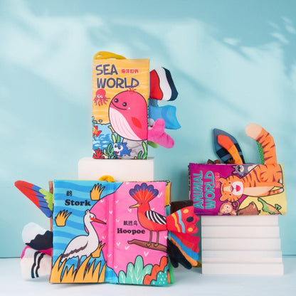 Baby Early Education Three-dimensional Tail Cloth Book Toddler Toy Book, Bird World (6 Pages ), Dinosaur World (6 Pages), Ocean World (6 Pages), Animal World (6 Pages), Farm Tail (4 Pages), Ocean Tail (4 Pages), Jungle Tail (4 Pages)
