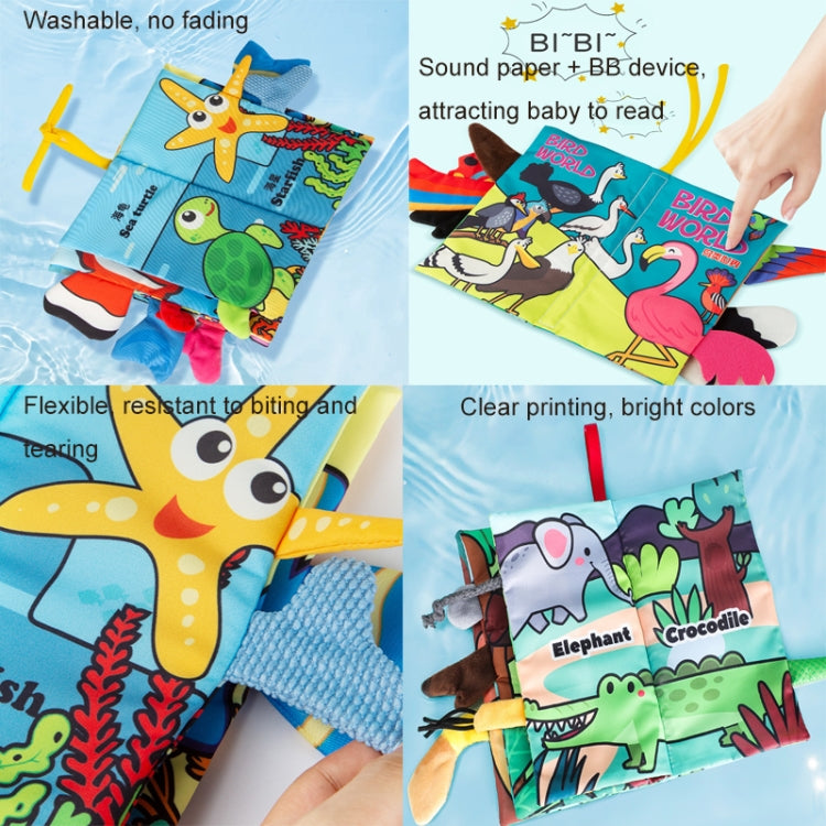 Baby Early Education Three-dimensional Tail Cloth Book Toddler Toy Book, Bird World (6 Pages ), Dinosaur World (6 Pages), Ocean World (6 Pages), Animal World (6 Pages), Farm Tail (4 Pages), Ocean Tail (4 Pages), Jungle Tail (4 Pages)