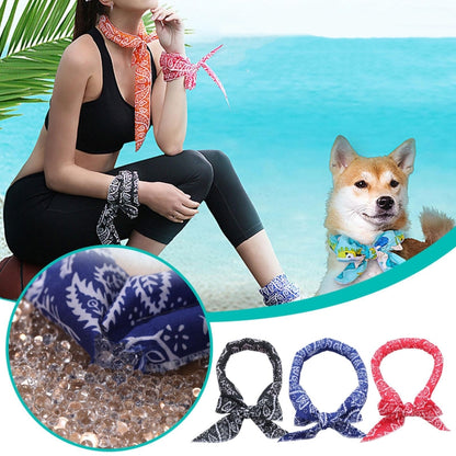 3 PCS Summer Cooling Bandana Neck Wraps Scarf For Women Men Kids Pet, Black Leaves, Blue Leaves, Red Leaves, Green Leaves, Yellow Leaves