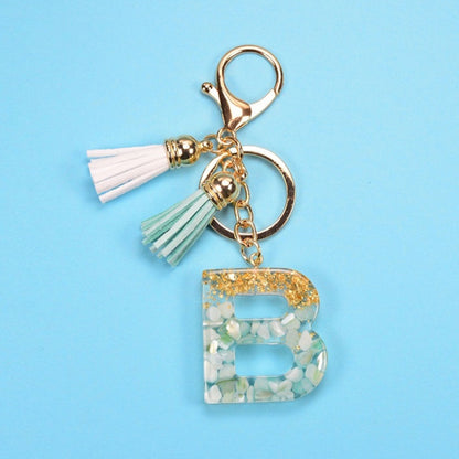2 PCS Gold Foil English Letter Tassel Keychain Bag Decoration Pendant, A, B, C, D, E, F, G, H, I, J, K, L, M, N, O, P, Q, R, S, T, U, V, W, X, Y, Z