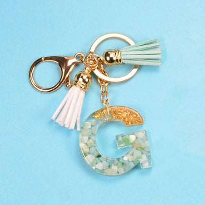 2 PCS Gold Foil English Letter Tassel Keychain Bag Decoration Pendant, A, B, C, D, E, F, G, H, I, J, K, L, M, N, O, P, Q, R, S, T, U, V, W, X, Y, Z