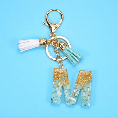 2 PCS Gold Foil English Letter Tassel Keychain Bag Decoration Pendant, A, B, C, D, E, F, G, H, I, J, K, L, M, N, O, P, Q, R, S, T, U, V, W, X, Y, Z