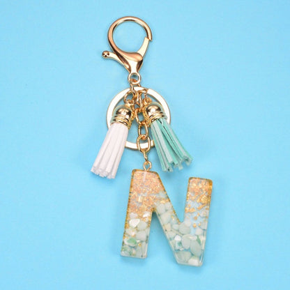 2 PCS Gold Foil English Letter Tassel Keychain Bag Decoration Pendant, A, B, C, D, E, F, G, H, I, J, K, L, M, N, O, P, Q, R, S, T, U, V, W, X, Y, Z