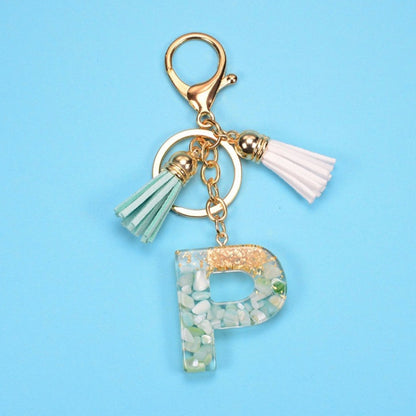2 PCS Gold Foil English Letter Tassel Keychain Bag Decoration Pendant, A, B, C, D, E, F, G, H, I, J, K, L, M, N, O, P, Q, R, S, T, U, V, W, X, Y, Z